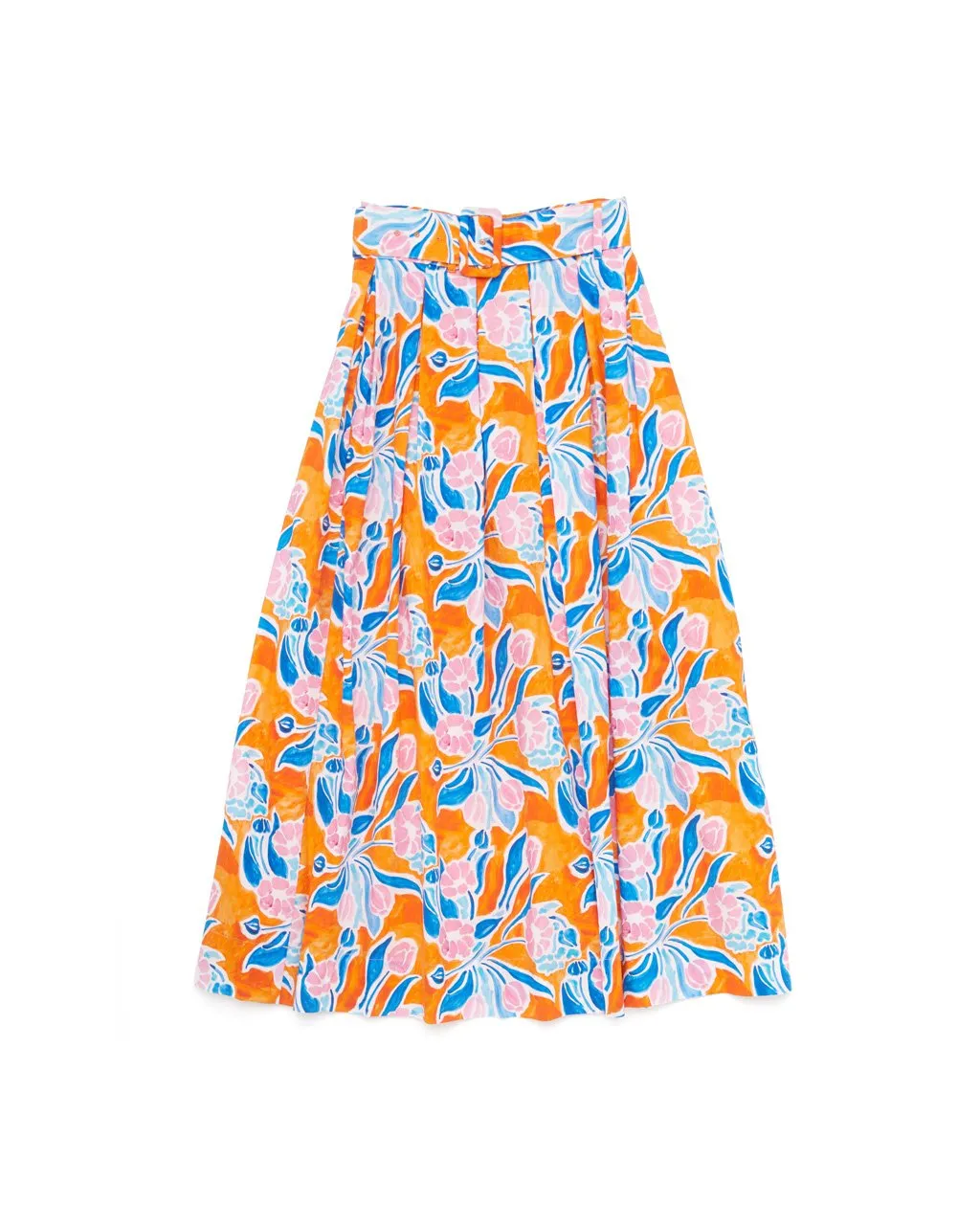 Vinita Pleated Full Skirt - Orange Floral