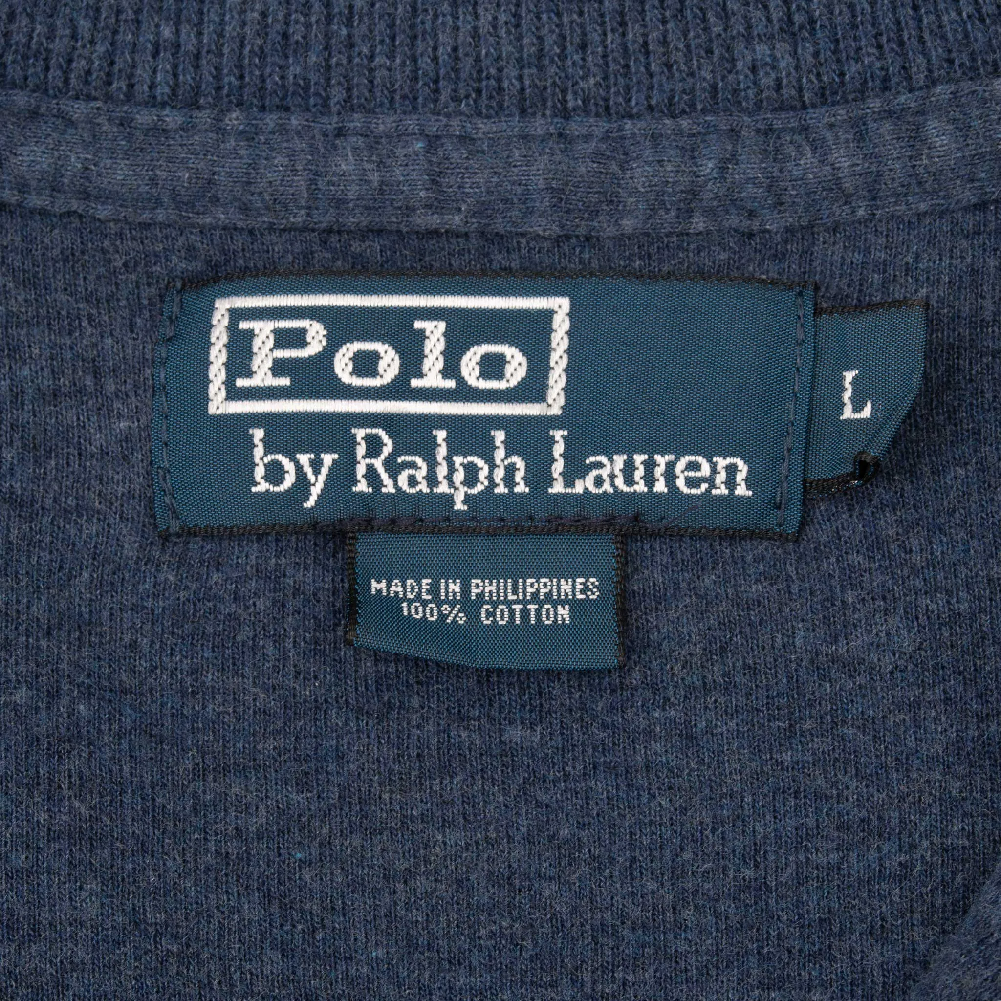 VINTAGE POLO RALPH LAUREN BLUE QUARTER 1/4 ZIP SWEATER 1990S LARGE