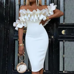 White Sexy Ruffled Bodycon Dresses