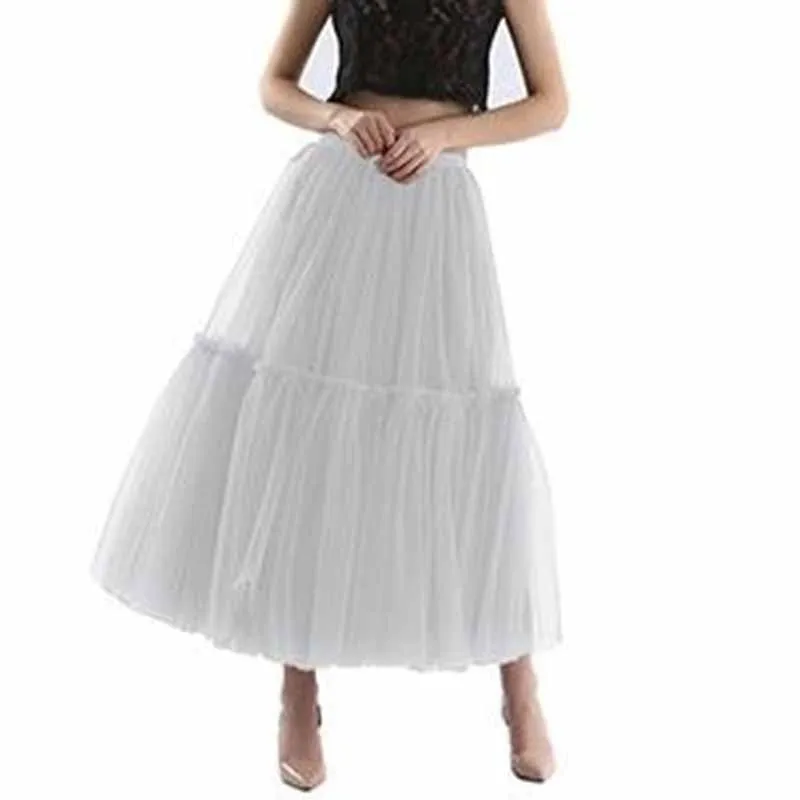 Women Ankle/Full Length Elastic Pleated Maxi Mesh Long Tutu Skirt