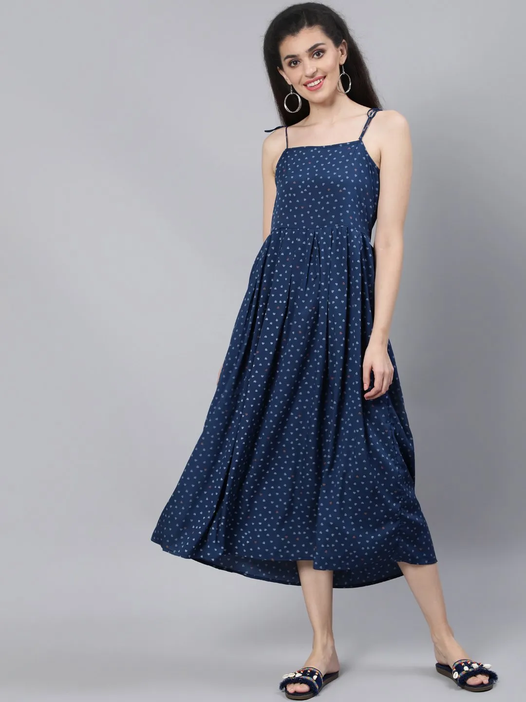 Women Blue Printed Maxi Dress With Flared