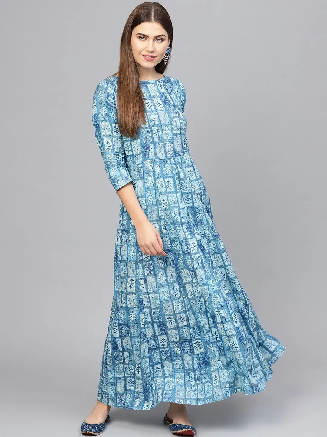 Women Blue Printed Maxi Dress