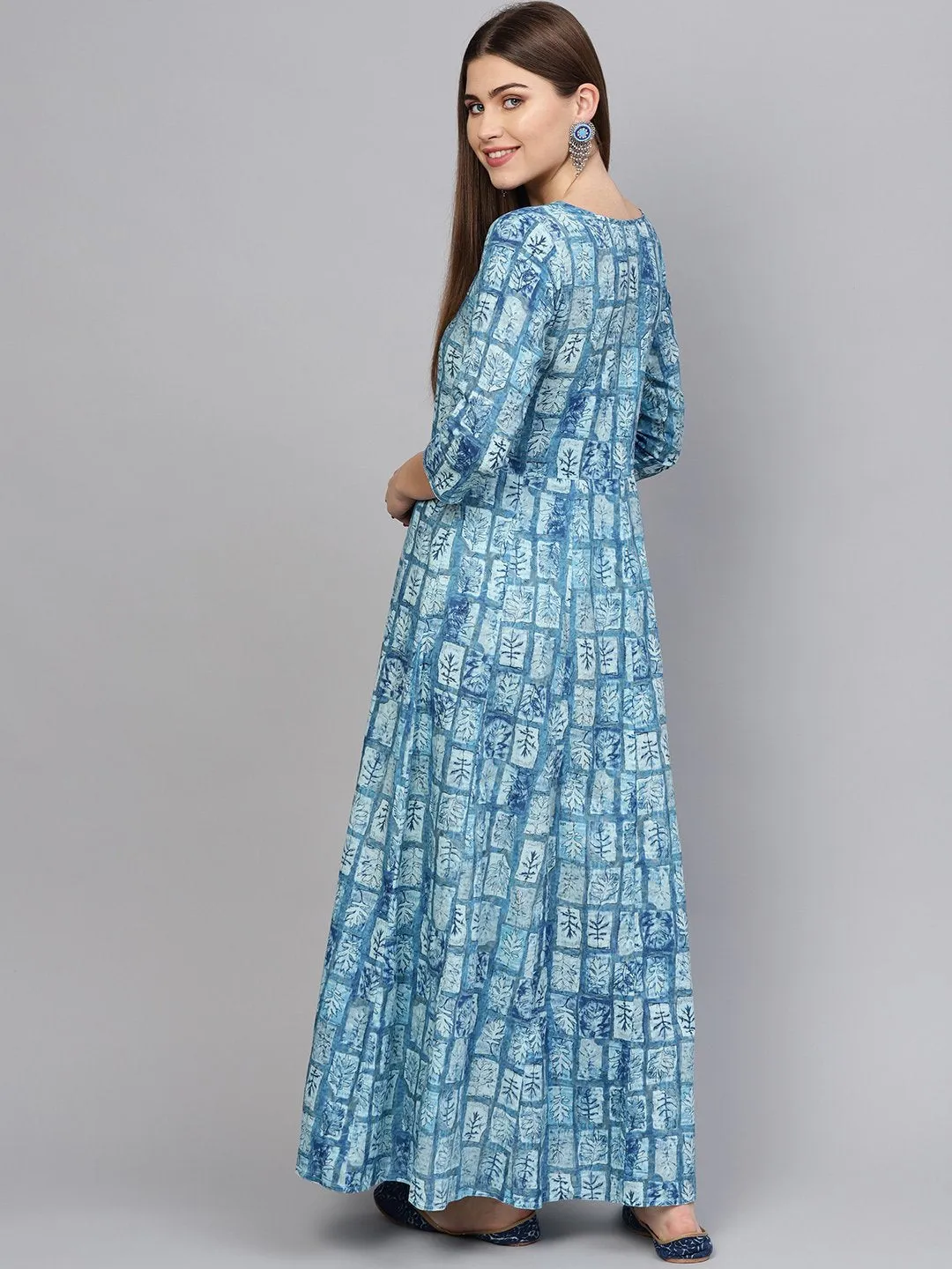 Women Blue Printed Maxi Dress