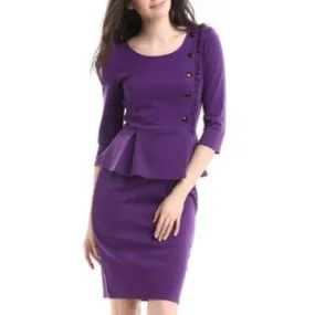 Women Flouncing Hem Fit Skirt Formal Peplum Dress Purple - UWD425