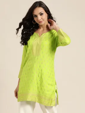 Women Neon Green Foil Print Liva Tunic