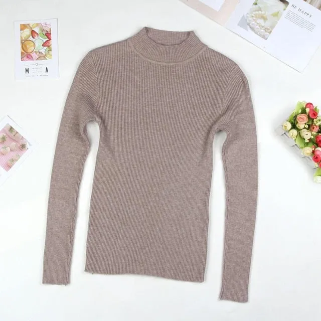 Women Turtleneck Sweater Pullover Black Pink Knitted Slim Sweaters Tops Winter