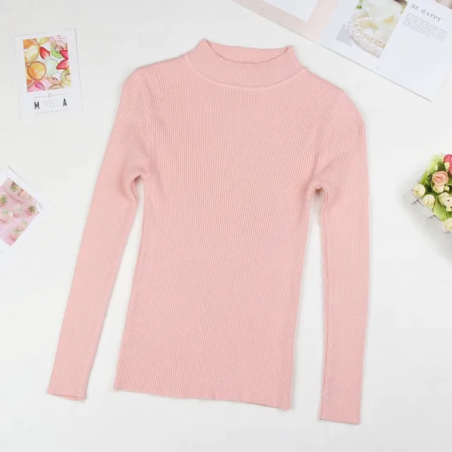 Women Turtleneck Sweater Pullover Black Pink Knitted Slim Sweaters Tops Winter