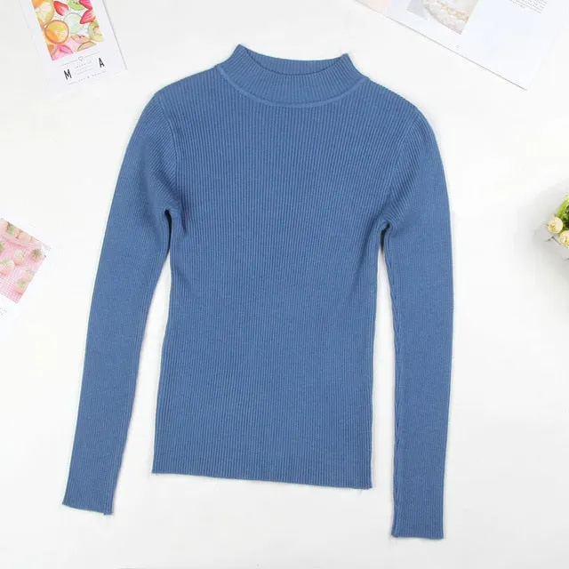 Women Turtleneck Sweater Pullover Black Pink Knitted Slim Sweaters Tops Winter