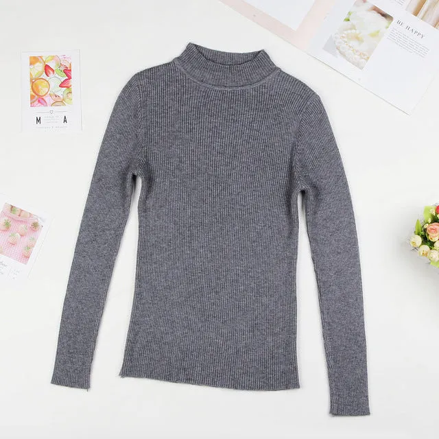 Women Turtleneck Sweater Pullover Black Pink Knitted Slim Sweaters Tops Winter