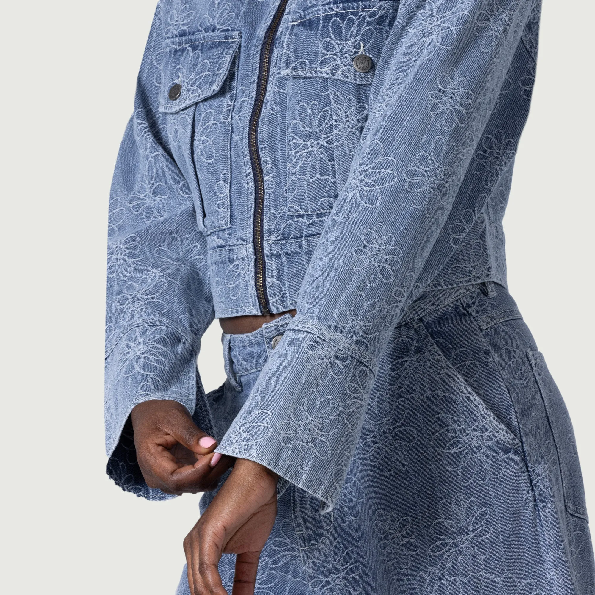 Womens Cropped Denim Jacket - Light Blue