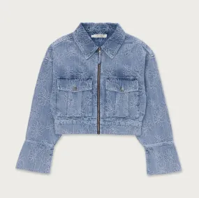 Womens Cropped Denim Jacket - Light Blue