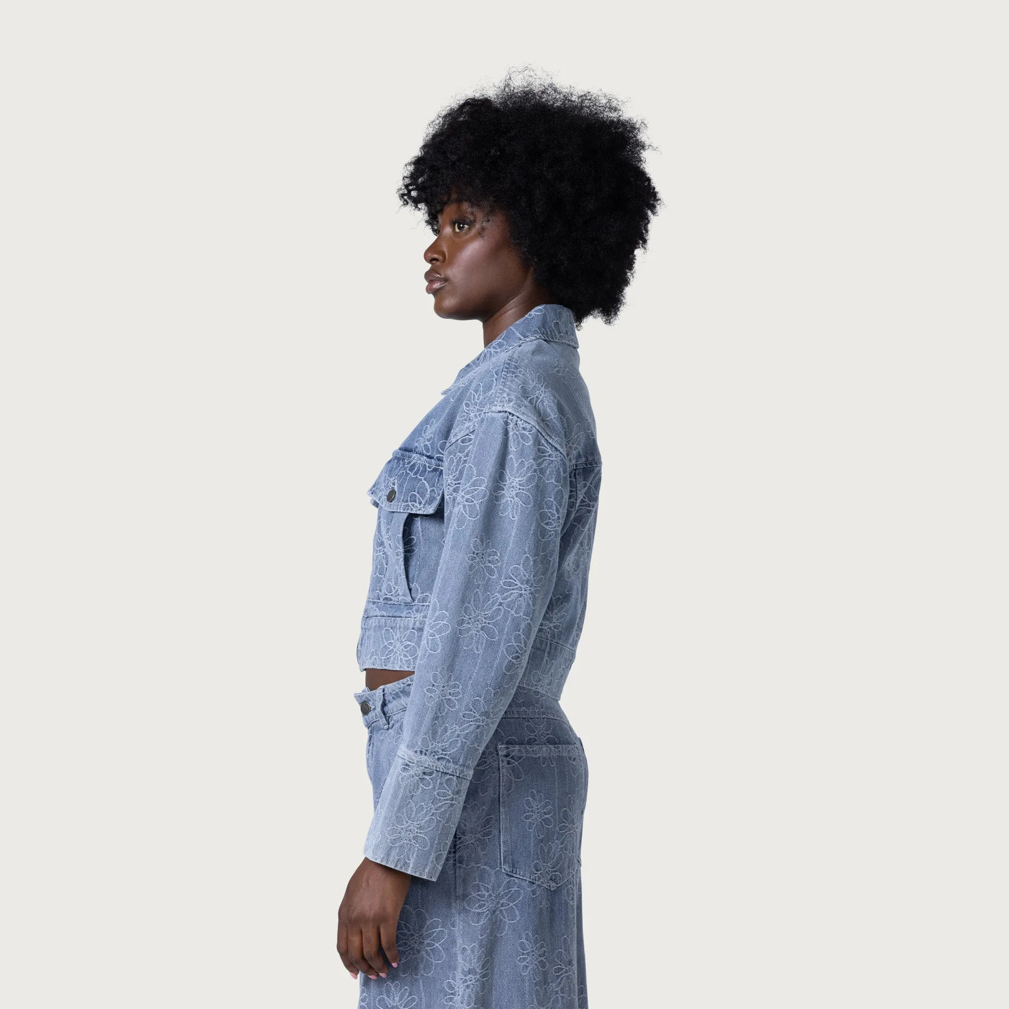 Womens Cropped Denim Jacket - Light Blue