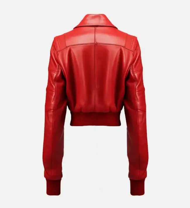 Women’s Red Leather Jacket Bomber Style