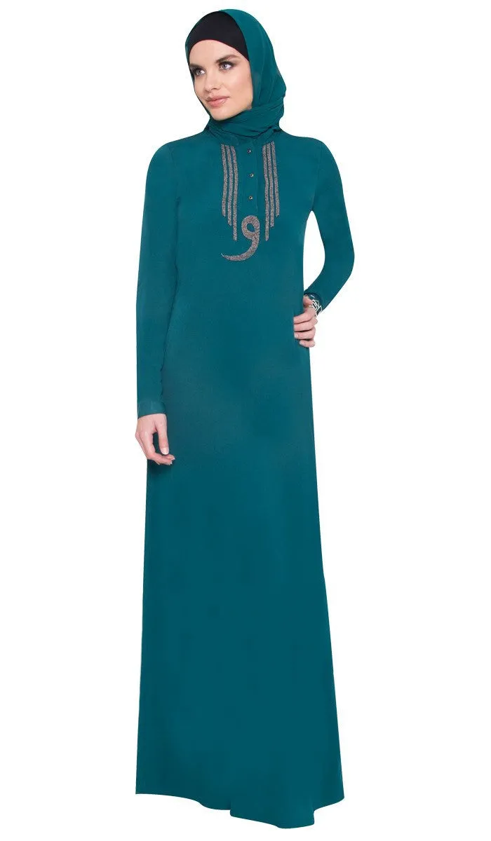 Wow Long Sleeve Modest Muslim Formal Abaya Dress - Teal Green - FINAL SALE