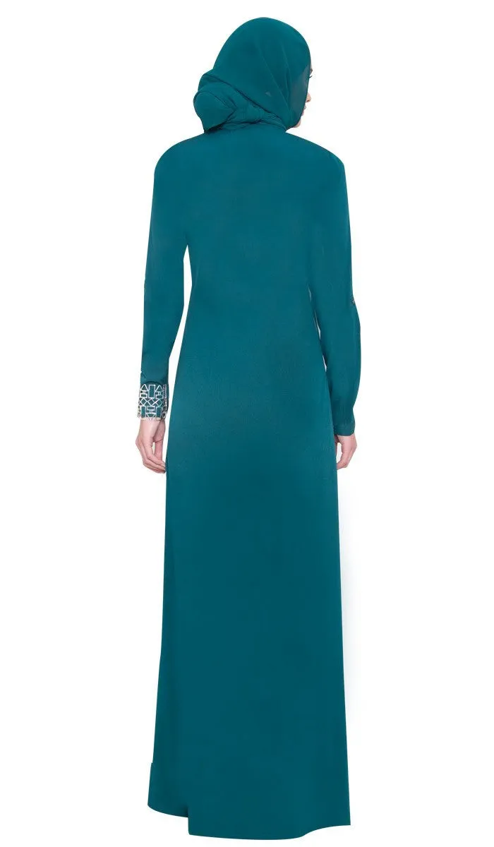 Wow Long Sleeve Modest Muslim Formal Abaya Dress - Teal Green - FINAL SALE