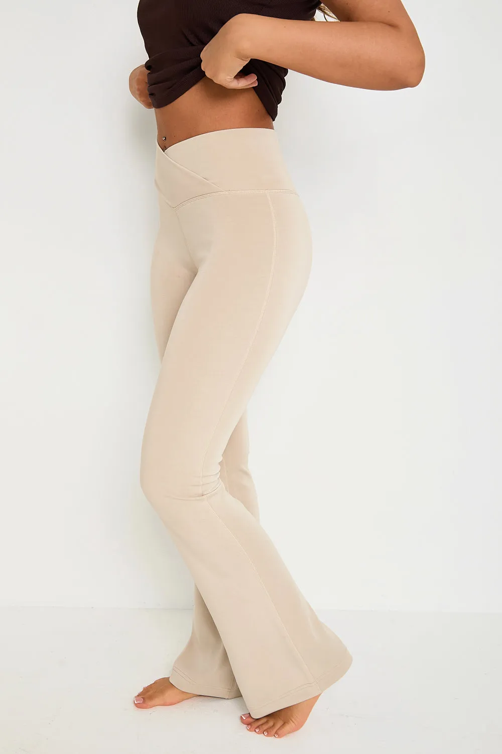 Wrap High-Waisted Flare Leggings  - Latte