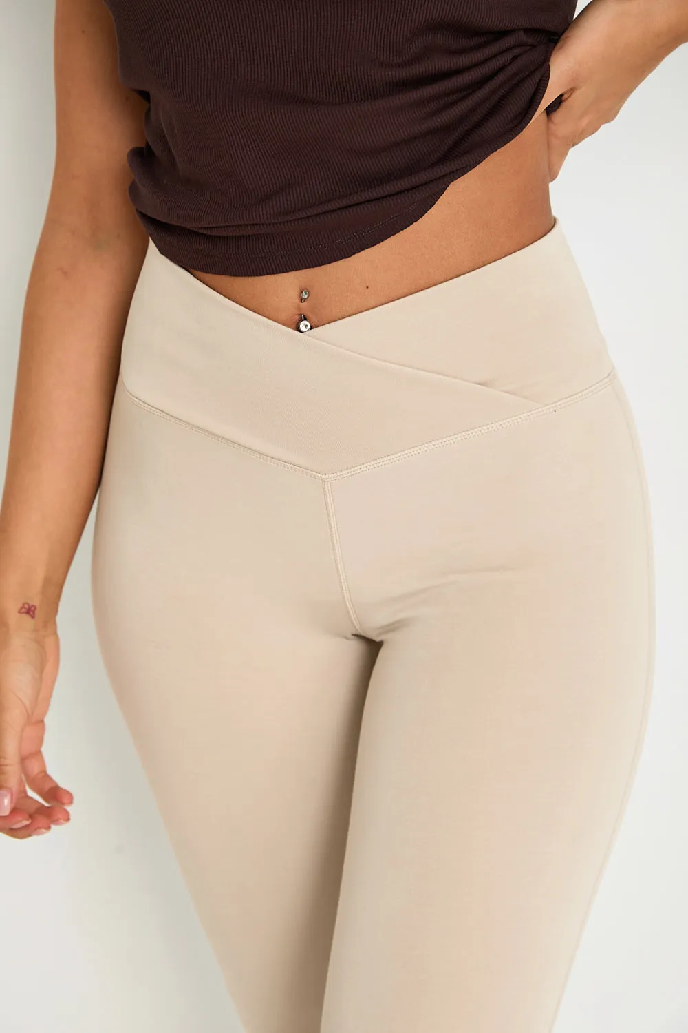 Wrap High-Waisted Flare Leggings  - Latte