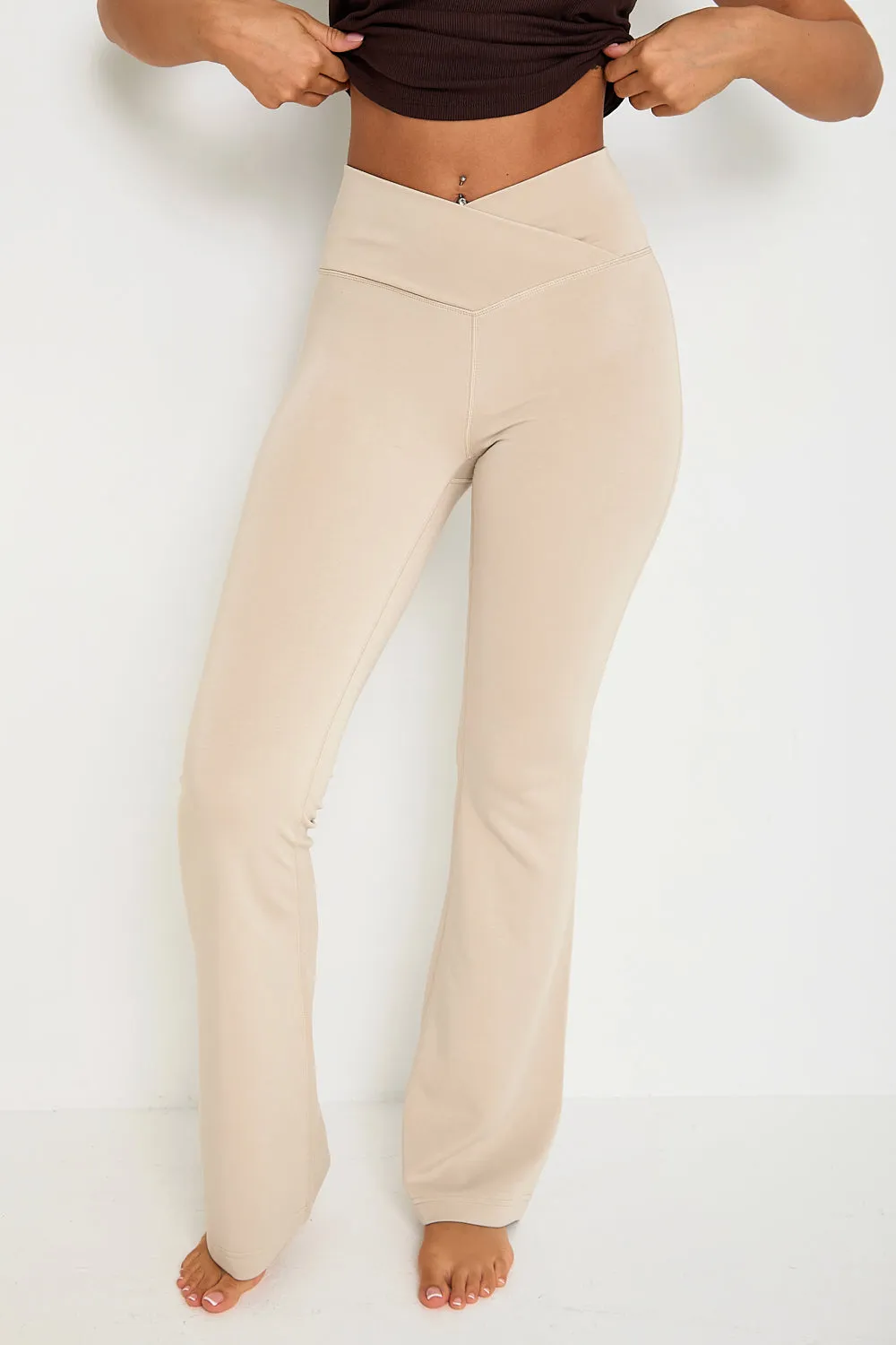 Wrap High-Waisted Flare Leggings  - Latte