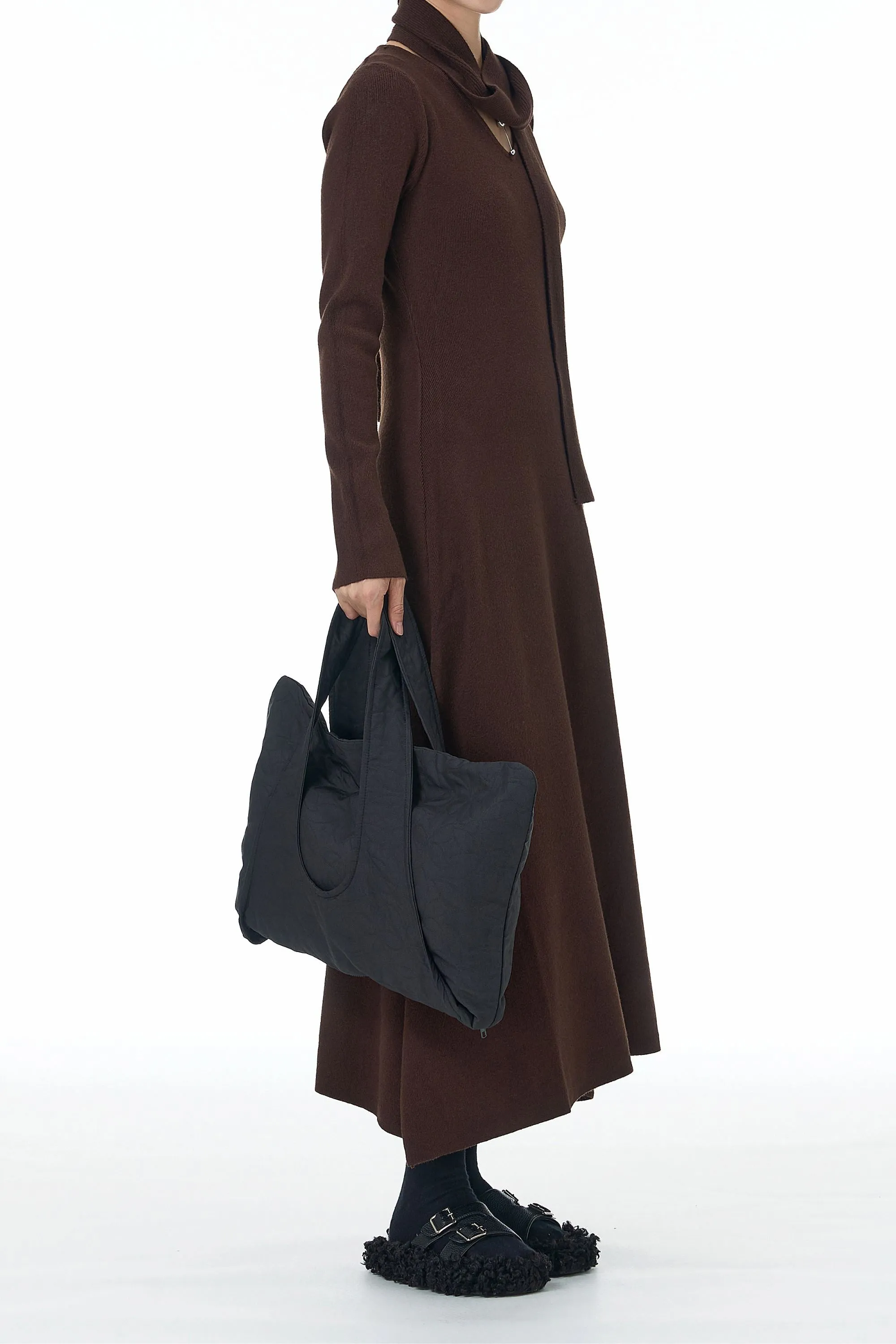 Wrapped in Brown Sculpted Scarf Dress