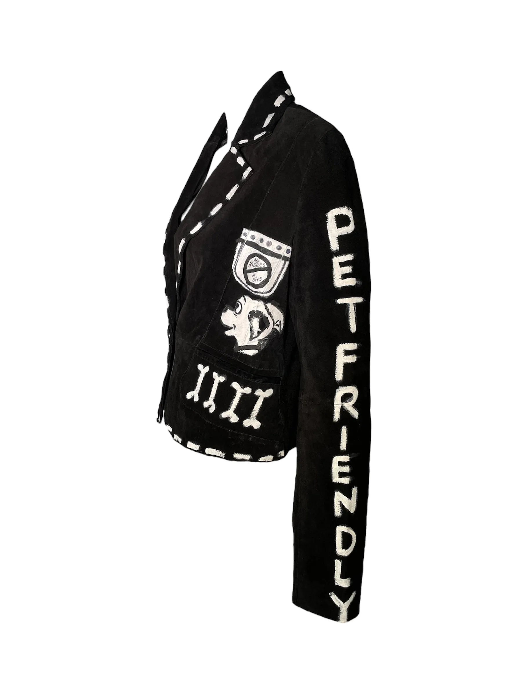 Y2K Hand Painted Black Suede "Pet Friendly" Cropped Jacket