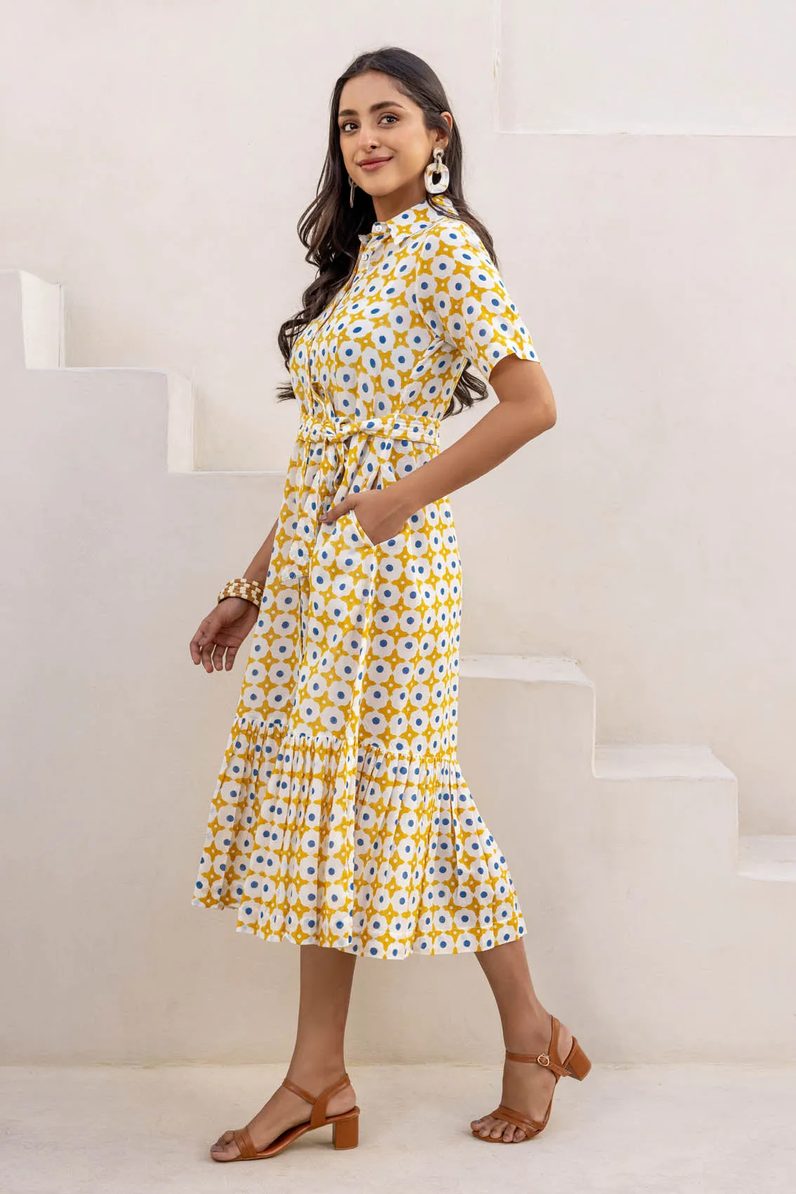 Yellow Polka Dotted Frill Dress